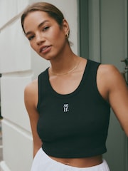self. Black Scoop Neck Cropped Rib Vest - Image 1 of 5