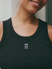 self. Black Scoop Neck Cropped Rib Vest - Image 5 of 5