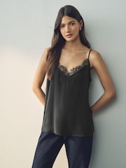 Black Lace Trim Cami Top - Image 1 of 7