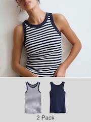 Navy / Navy and White Stripe High Neck Vests 2 Pack - Image 1 of 11