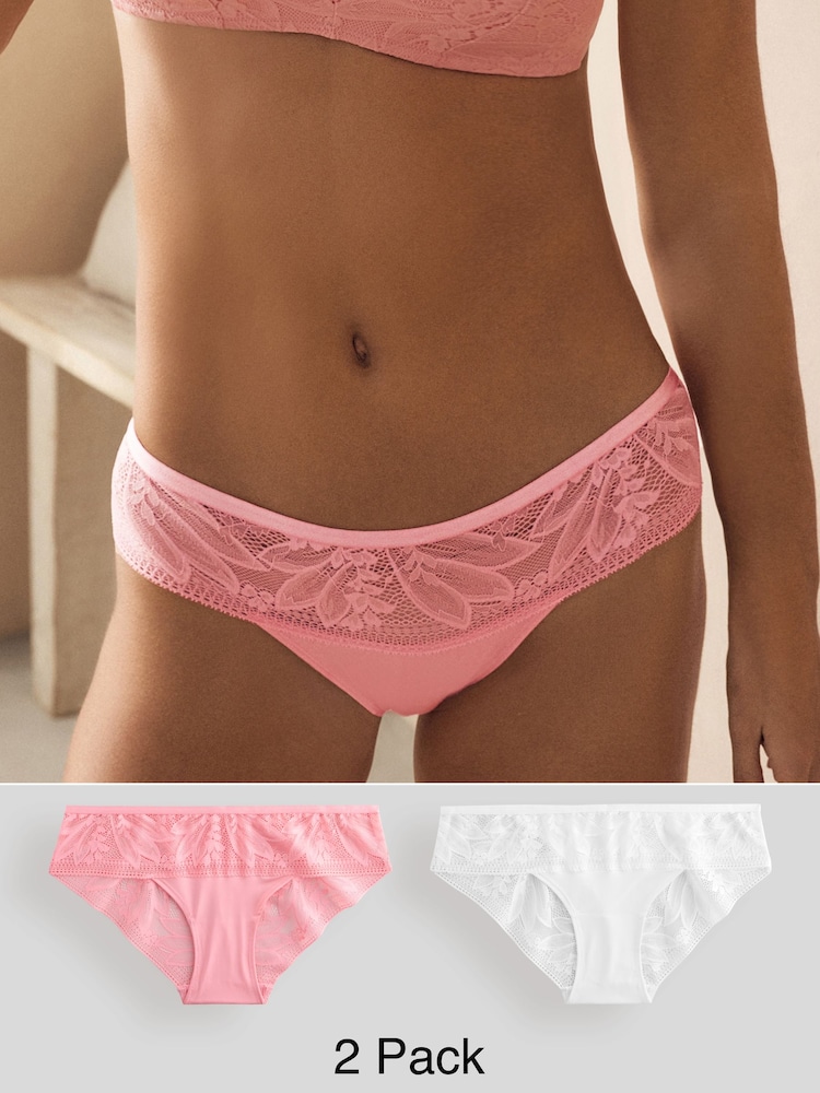 Corail/rose - Microfibre & Culotte en dentelle 2 Pack - Image 1 of 1