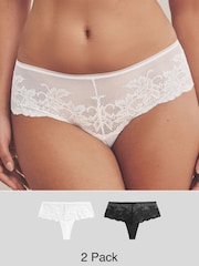 Black/White High Waisted Thong Lace Knickers 2 Pack - Image 1 of 9
