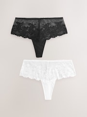 Black/White High Waisted Thong Lace Knickers 2 Pack - Image 5 of 9
