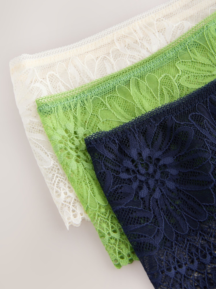 Vert/Cream/Navy - Lot de 3 culottes en dentelle fleurie - Image 10 of 11