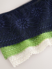 Green/Cream/Navy High Waisted Thong Floral Lace Knickers 3 Pack - Image 11 of 11