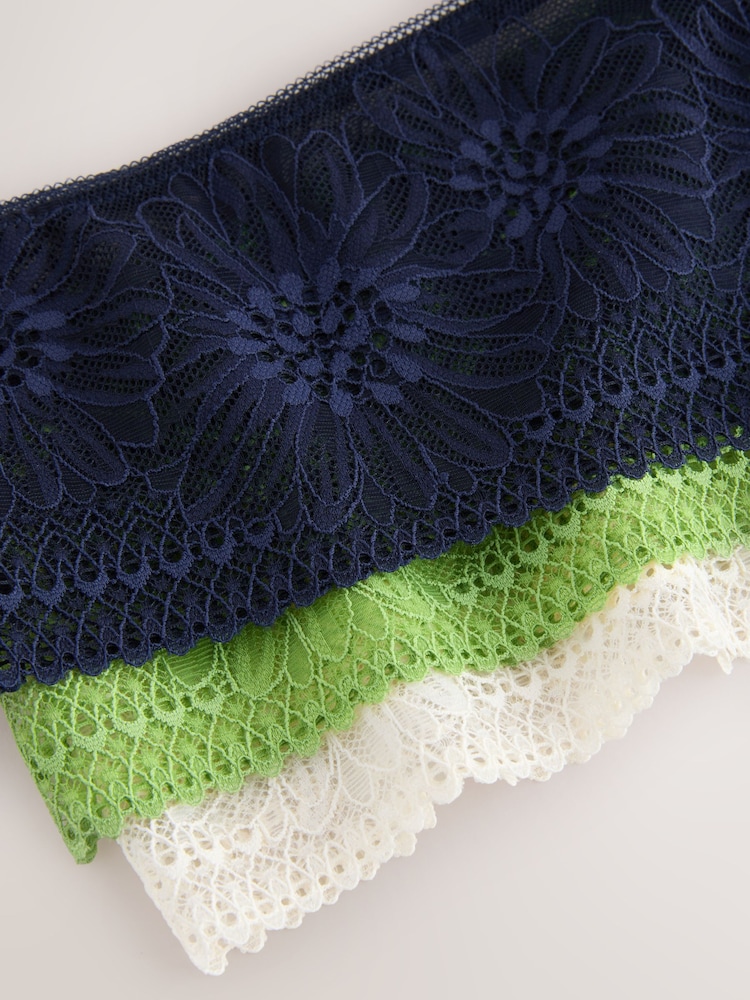 Green/Cream/Navy High Waisted Thong Floral Lace Knickers 3 Pack - Image 11 of 11