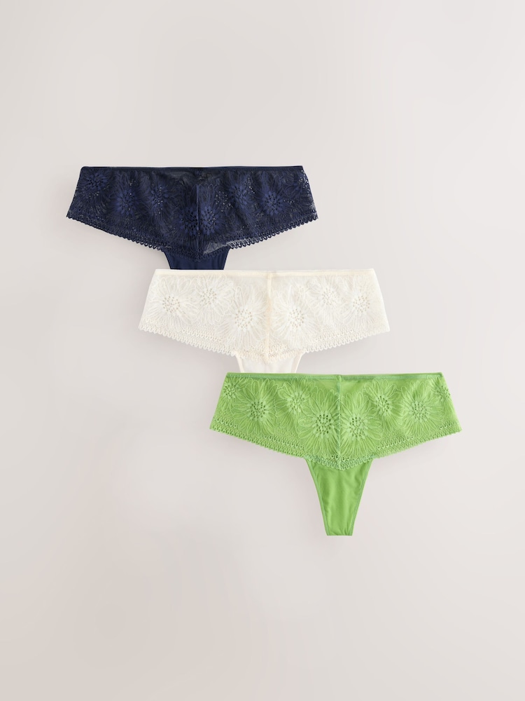 Vert/Cream/Navy - Lot de 3 culottes en dentelle fleurie - Image 6 of 11