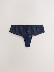 Green/Cream/Navy High Waisted Thong Floral Lace Knickers 3 Pack - Image 7 of 11