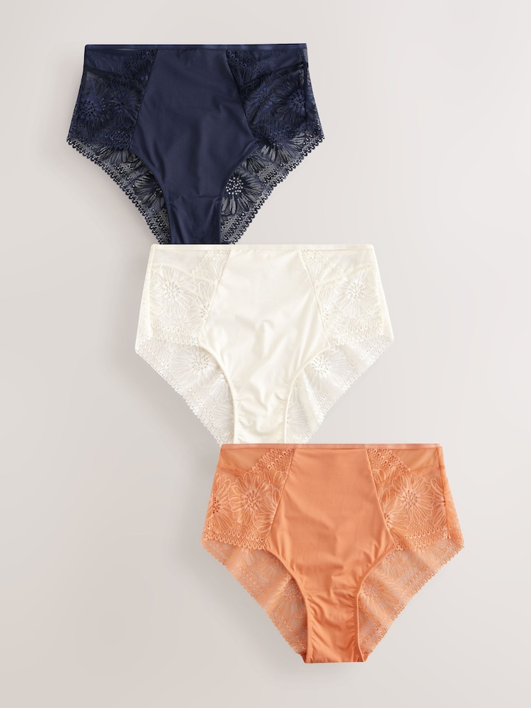 Orange/Cream/Marine - Culotte en dentelle Fleuri 3 Pack - Image 7 of 12