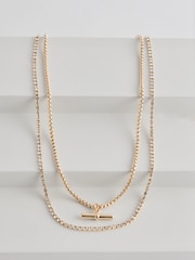 Aela Gold Tone T-Bar Pave Multirow Necklace - Image 1 of 1
