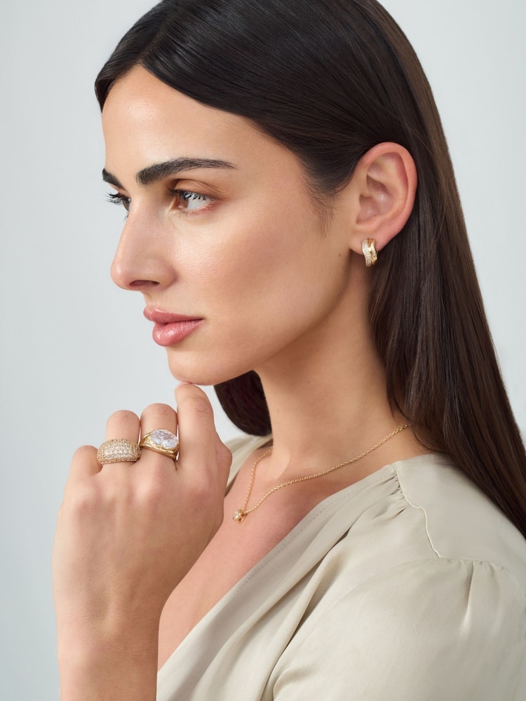 Aela Gold Tone Diamond Simulants Chunky Oval Ring - Image 1 of 3
