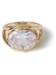 Aela Gold Tone Diamond Simulants Chunky Oval Ring - Image 2 of 3