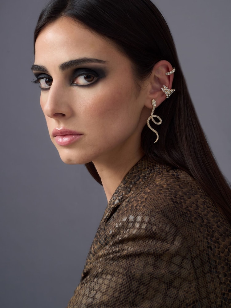 Aela Gold Tone Pave Snake Stud Earrings - Image 1 of 4