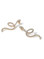 Aela Gold Tone Pave Snake Stud Earrings - Image 4 of 4