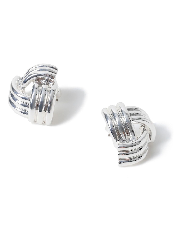 Aela Oversized Silver Tone Knot Stud Earrings - Image 4 of 4