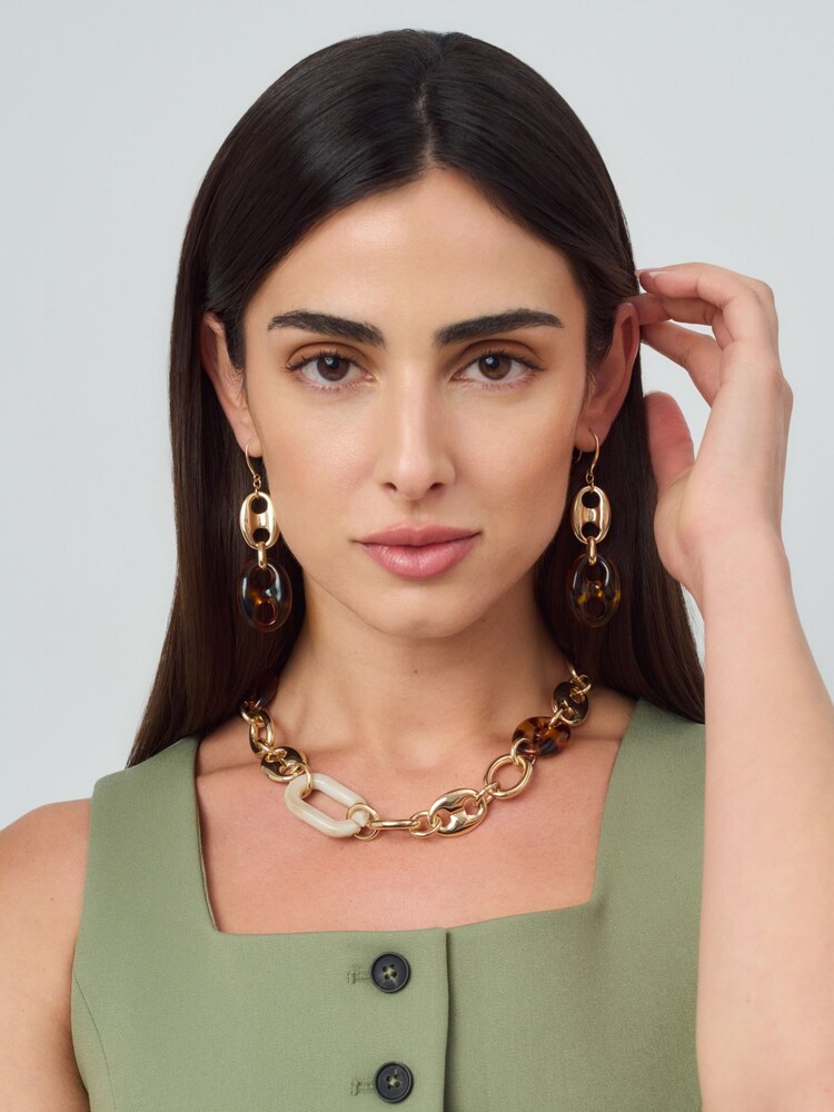 Aela Resin and Chain Collar Brown Necklace - Image 1 of 3