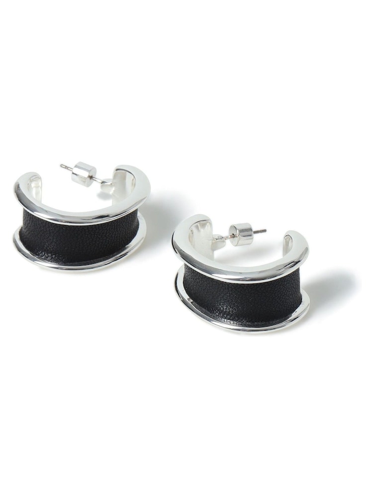 Aela Black/Silver Tone Hoop Earrings - Image 2 of 2