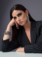Aela Diamante Statement Drop Black Earrings - Image 1 of 4