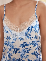 Blue Floral Print Lace Trim Strappy Cami Top - Image 5 of 8