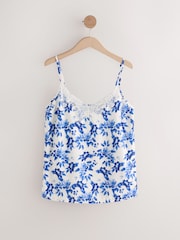 Blue Floral Print Lace Trim Strappy Cami Top - Image 6 of 8