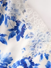 Blue Floral Print Lace Trim Strappy Cami Top - Image 8 of 8