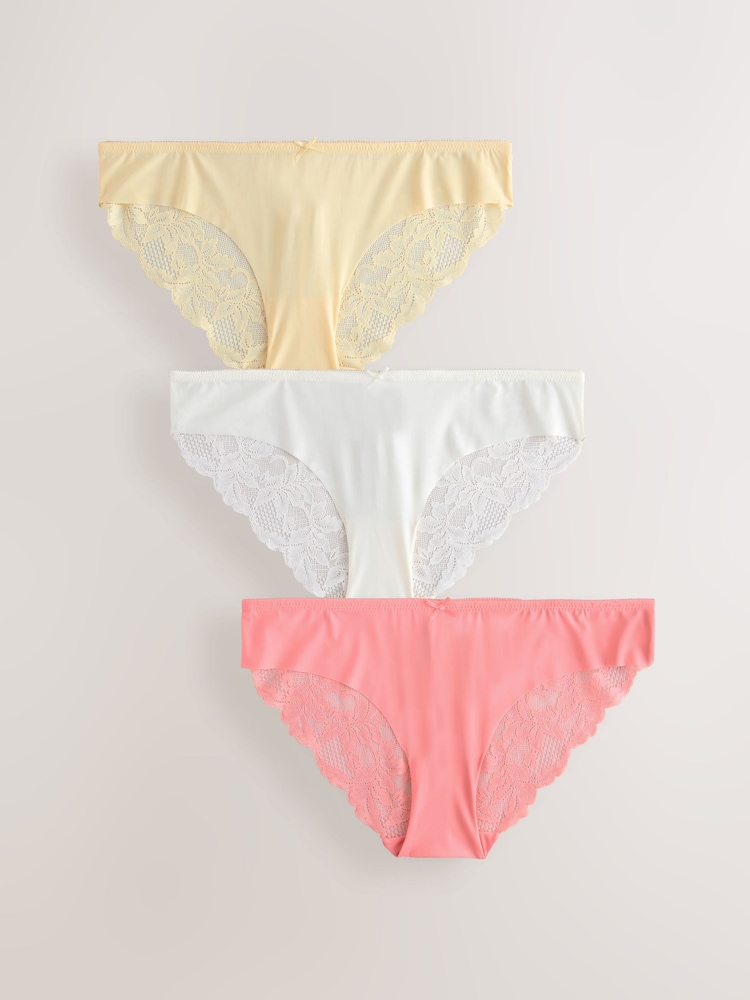 Corail rose/citron/Cream - Lot de 3 culottes sans VPL avec dos en dentelle - Image 10 of 16