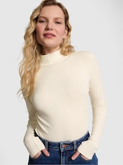 Victoria's Secret PINK White Shell Ribbed Mock Neck Long Sleeve T-Shirt - Image 1 of 4