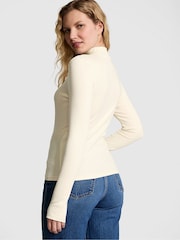 Victoria's Secret PINK White Shell Ribbed Mock Neck Long Sleeve T-Shirt - Image 2 of 4