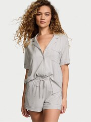 Victoria's Secret Silver Pearl Foil Stars Grey Modal Short Pyjama Set - Image 1 of 4