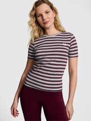 Victoria's Secret PINK Purple Rose Stripe Ribbed Short Sleeve T-Shirt - Image 1 of 4