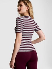 Victoria's Secret PINK Purple Rose Stripe Ribbed Short Sleeve T-Shirt - Image 2 of 4