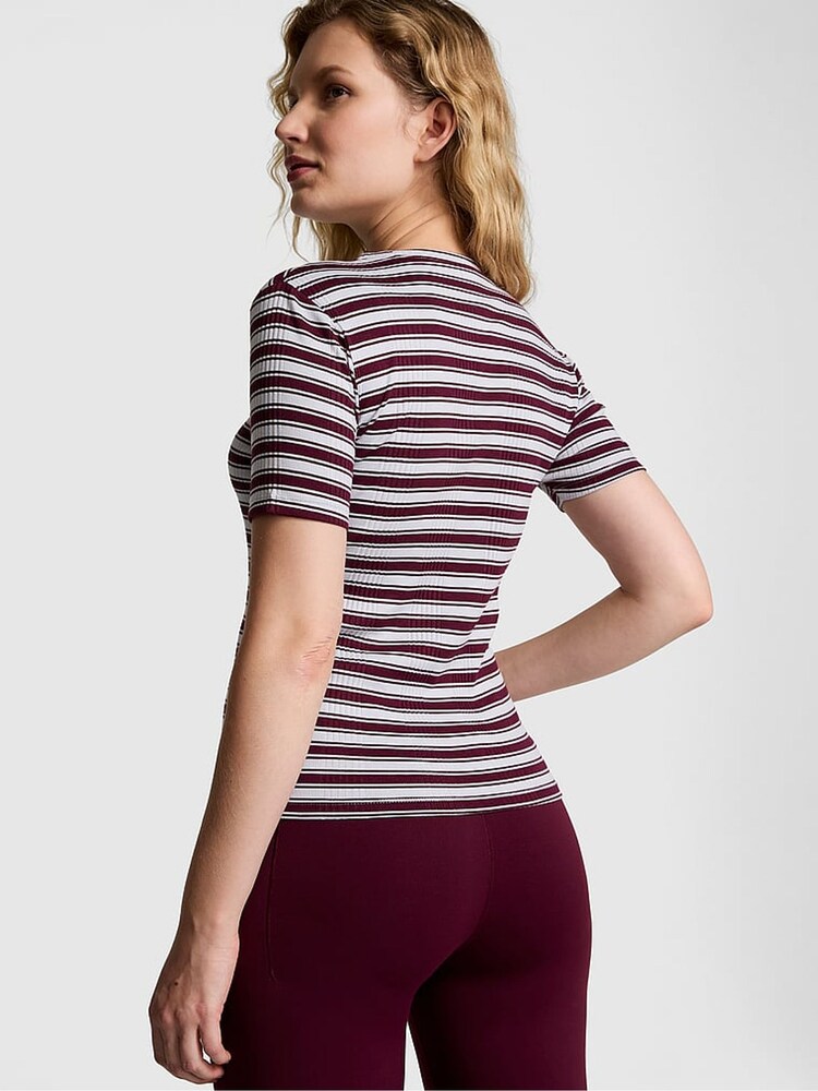 Victoria's Secret PINK Purple Rose Stripe Ribbed Short Sleeve T-Shirt - Image 2 of 4