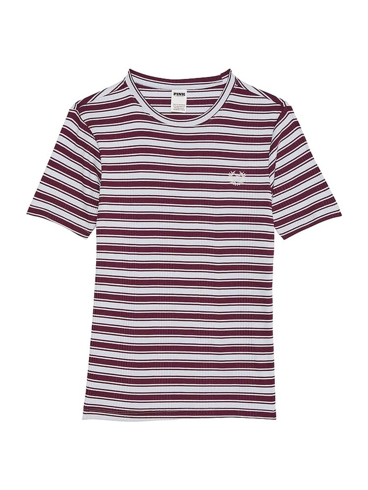 Victoria's Secret PINK Purple Rose Stripe Ribbed Short Sleeve T-Shirt - Image 4 of 4