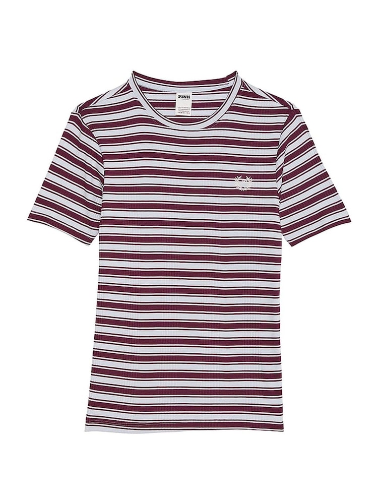 Victoria's Secret PINK Purple Rose Stripe Ribbed Short Sleeve T-Shirt - Image 4 of 4 Victoria's Secret PINK Purple Rose Stripe Ribbed Short Sleeve T-Shirt - Image 4 of 4