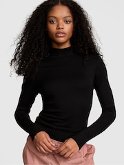 Victoria's Secret PINK Black Ribbed Mock Neck Long Sleeve T-Shirt - Image 1 of 3
