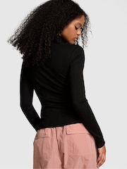 Victoria's Secret PINK Black Ribbed Mock Neck Long Sleeve T-Shirt - Image 2 of 3