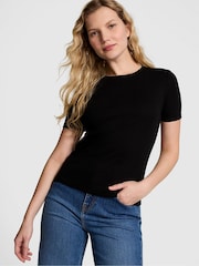 Victoria's Secret PINK Black Ribbed Short Sleeve T-Shirt - Image 1 of 4