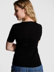 Victoria's Secret PINK Black Ribbed Short Sleeve T-Shirt - Image 2 of 4