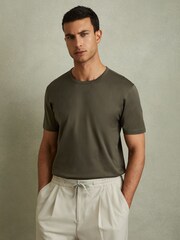 Reiss Dusty Olive Caspian Mercerised Crew Neck T-shirt - Image 1 of 5