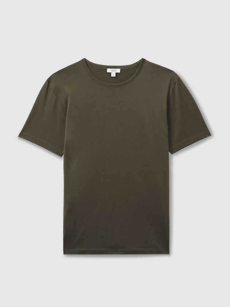 Reiss Dusty Olive Caspian Mercerised Crew Neck T-shirt - Image 2 of 5