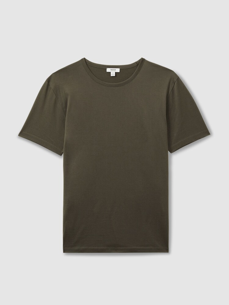 Reiss Dusty Olive Caspian Mercerised Crew Neck T-shirt - Image 2 of 5 Reiss Dusty Olive Caspian Mercerised Crew Neck T-shirt - Image 2 of 5