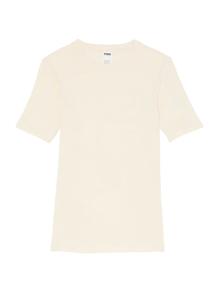Victoria's Secret PINK White Shell Ribbed Short Sleeve T-Shirt - Image 3 of 3
