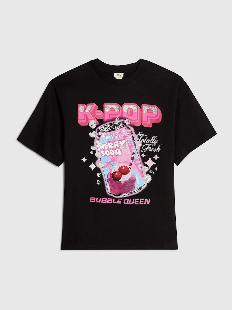 River Island Black K Pop Soda Queen T-Shirt - Image 1 of 4