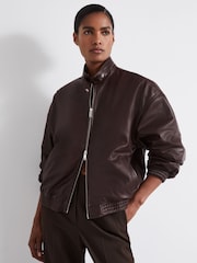 Reiss Berry Dru Atelier Leather Latched-Collar Bomber Jacket - Image 1 of 6