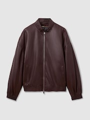 Reiss Berry Dru Atelier Leather Latched-Collar Bomber Jacket - Image 2 of 6