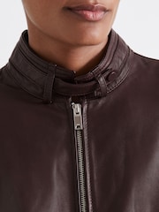 Reiss Berry Dru Atelier Leather Latched-Collar Bomber Jacket - Image 5 of 6