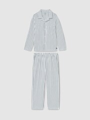Reiss Navy/White Stripe Cohen Set 13-14 yrs Brushed-Cotton Striped Pyjamas Set - Image 1 of 5