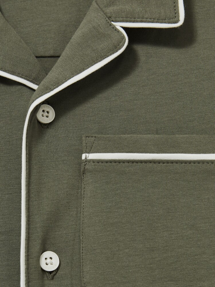 Reiss Sage Green Myers Set Brushed-Cotton Piped-Trim Pyjama Set - Image 6 of 6