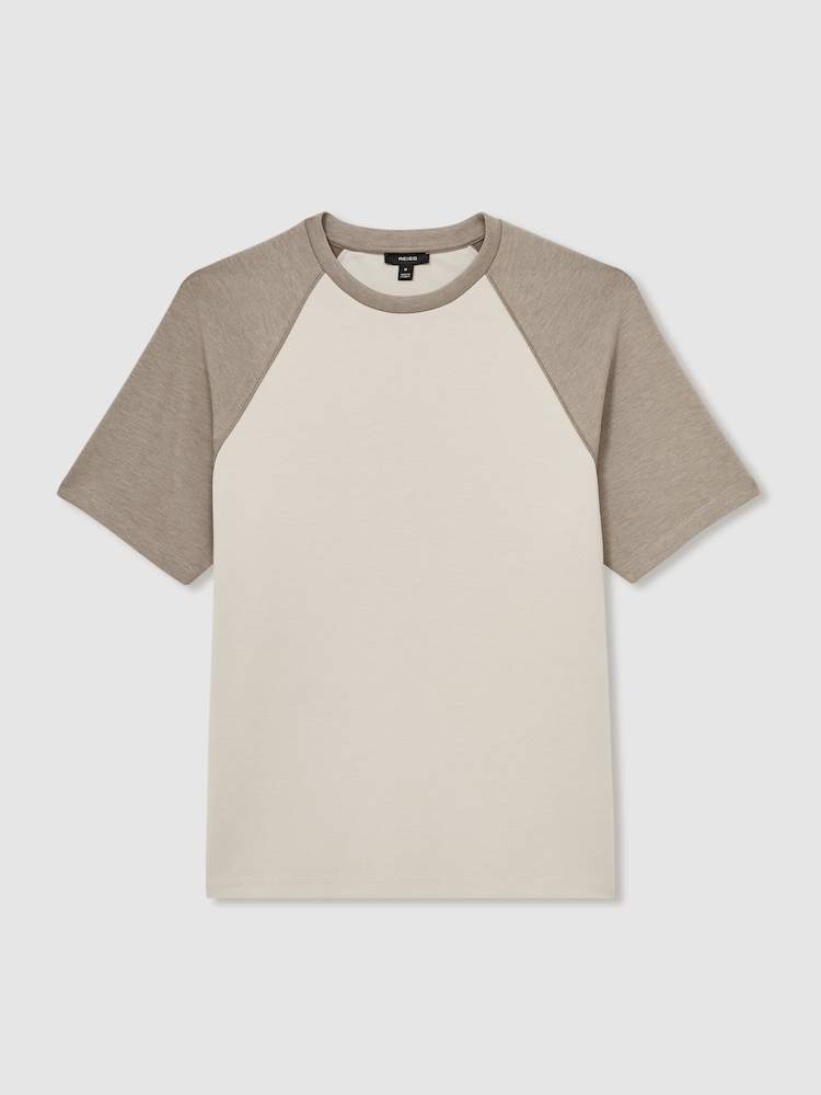 Reiss Off White/Taupe Carins Interlock-Jersey Colour-Block T-Shirt - Image 2 of 5