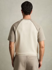 Reiss Off White/Taupe Carins Interlock-Jersey Colour-Block T-Shirt - Image 4 of 5
